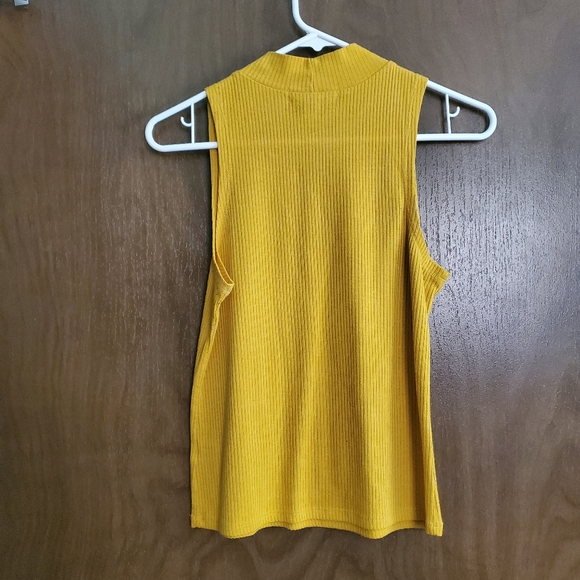 Eye Candy Mock Neck Mustard Yellow Fitted Tank Top - Picture 3 of 3